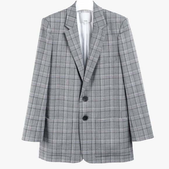 Tibi James Grey Black Purple Tartan Suiting Blazer - Picture 2 of 10